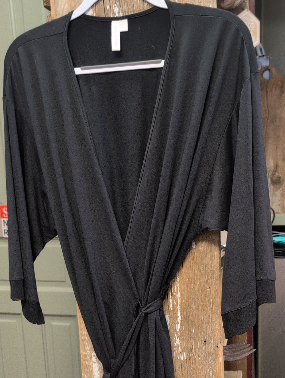 Black Lightweight Wrap Robe with Tie - Women's Lounge Robe